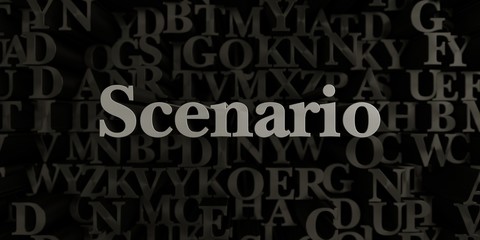Scenario - Stock image of 3D rendered metallic typeset headline illustration.  Can be used for an online banner ad or a print postcard.