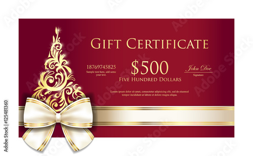 &quot;Luxury red Christmas gift certificate with cream ribbon and gold