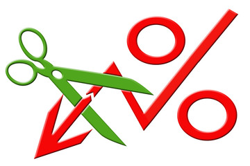 	Scissors and a percent sign . The concept of reducing financial bets .