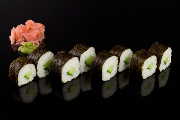 Sushi on a black background