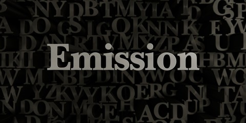 Emission - Stock image of 3D rendered metallic typeset headline illustration.  Can be used for an online banner ad or a print postcard.