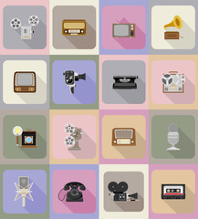 old retro vintage multimedia flat icons vector illustration