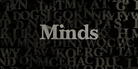 Minds - Stock image of 3D rendered metallic typeset headline illustration.  Can be used for an online banner ad or a print postcard.