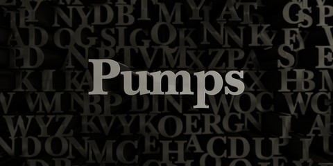 Pumps - Stock image of 3D rendered metallic typeset headline illustration.  Can be used for an online banner ad or a print postcard.