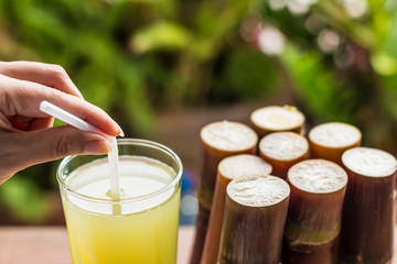 Sugarcane fresh juice for healthy eating, fresh food for dieting