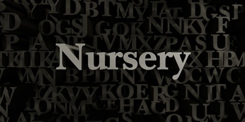 Fototapeta na wymiar Nursery - Stock image of 3D rendered metallic typeset headline illustration. Can be used for an online banner ad or a print postcard.