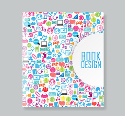 Cover report social network background with media icons, vector