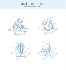 Premium Quality Line Icon And Concept Set: Fitness, Basketball, Diet, Sneakers, Running. Line  logo concept