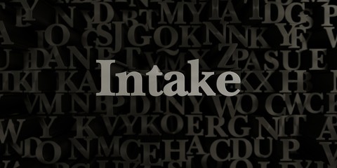Intake - Stock image of 3D rendered metallic typeset headline illustration.  Can be used for an online banner ad or a print postcard.