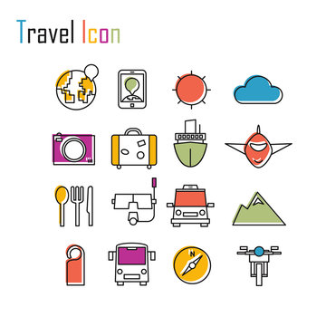 Line icons, Tour planning, recreational rest, holiday trip for l
