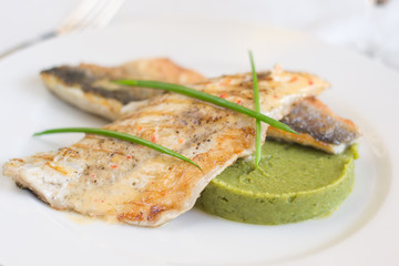 Seabass fillet with garnish