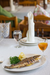 Fish seabass (labrax),fish on the grill,Greek cuisine