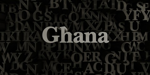Ghana - Stock image of 3D rendered metallic typeset headline illustration.  Can be used for an online banner ad or a print postcard.