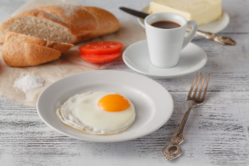 Breakfast on table with coffee
