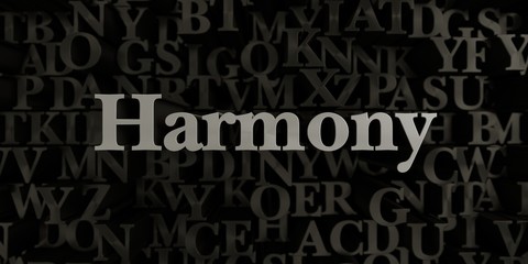 Harmony - Stock image of 3D rendered metallic typeset headline illustration.  Can be used for an online banner ad or a print postcard.