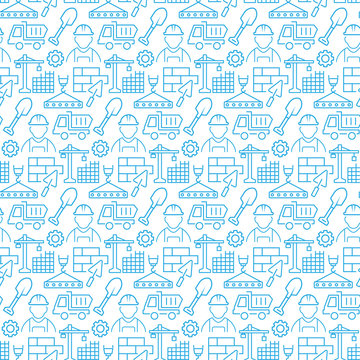 Seamless pattern with icons of construction items. Vector illustration.