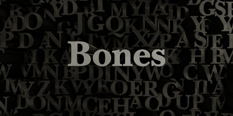 Bones - Stock image of 3D rendered metallic typeset headline illustration.  Can be used for an online banner ad or a print postcard.