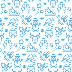Seamless pattern with icons of christmas items. Vector illustration.