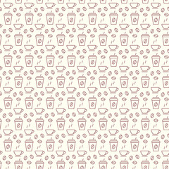 Seamless pattern with icons of coffe items. Vector illustration.