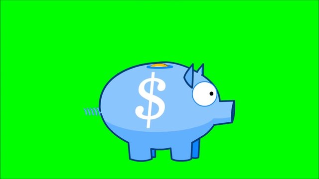 Piggy Bank on green screen - Earn money or Save money