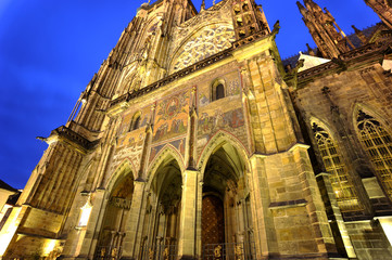 Fototapeta premium Mosaic of Resurrection and Last Judgment of Christ at night, St. Vitus Cathedral, Prague Castle, Czech Republic