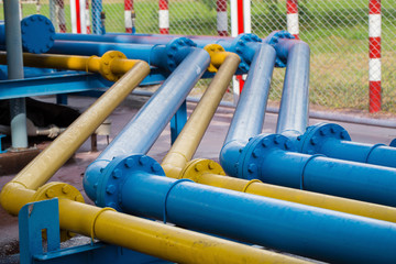 Valves at gas plant, Pressure safety valve selective focus.