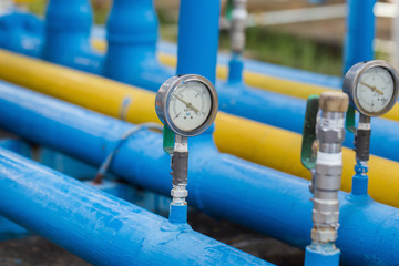 Valves at gas plant, Pressure safety valve selective focus.