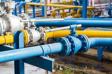 Valves at gas plant, Pressure safety valve selective focus.