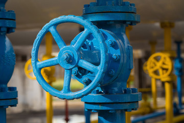 Valves at gas plant, Pressure safety valve selective focus.