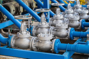 Obraz na płótnie Canvas Valves at gas plant, Pressure safety valve selective focus.
