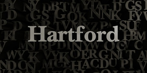 Hartford - Stock image of 3D rendered metallic typeset headline illustration.  Can be used for an online banner ad or a print postcard.