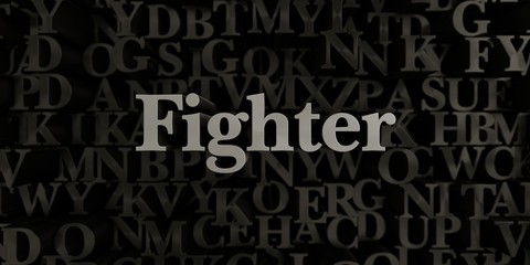 Fighter - Stock image of 3D rendered metallic typeset headline illustration.  Can be used for an online banner ad or a print postcard.