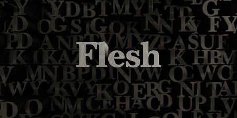 Flesh - Stock image of 3D rendered metallic typeset headline illustration.  Can be used for an online banner ad or a print postcard.