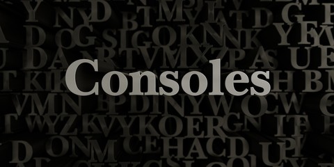 Consoles - Stock image of 3D rendered metallic typeset headline illustration.  Can be used for an online banner ad or a print postcard.