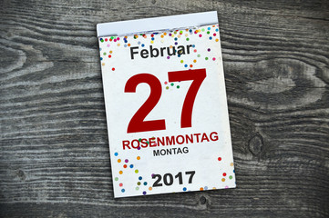 Fototapeta na wymiar Kalender mit Rosenmontag 2017