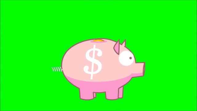 Pink Piggy Bank on green screen - Earn money or Save money (full HD) 
