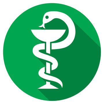 snake and a bowl medical symbol flat icon (emblem for drugstore, pharmacy sign)