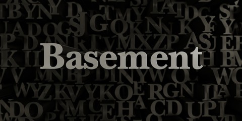 Basement - Stock image of 3D rendered metallic typeset headline illustration.  Can be used for an online banner ad or a print postcard.