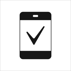 Accept or tick or confirm on phone symbol silhouette icon on background