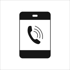 Phone call on phone symbol silhouette icon on background