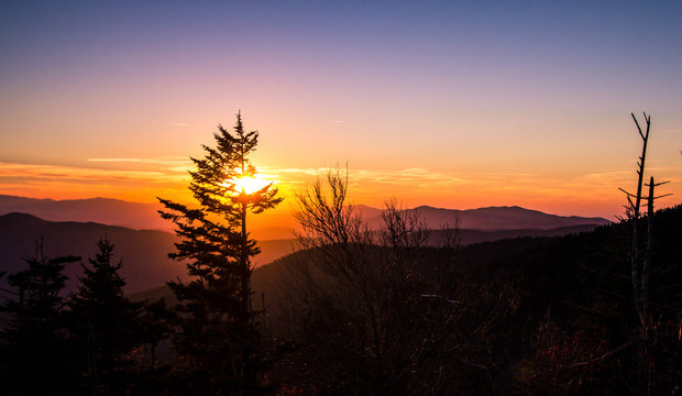 Great Smoky Mountains National Park Sunset. Sunset from Clingmans Dome overlook of the Great Smoky Mountains National Park. 