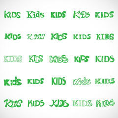 Kids Text Icons Set - Isolated On White Background, Vector Illustration, Graphic Design. For Web, Websites, App, Print, Presentation Templates, Mobile Applications, Promotional Materials