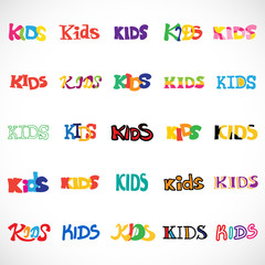 Kids Text Icons Set - Isolated On White Background, Vector Illustration, Graphic Design. For Web, Websites, App, Print, Presentation Templates, Mobile Applications, Promotional Materials
