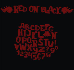 Stylish dark alphabet in dark red on black background. Hand drawn 3d letters sequence from A to Z. Group of dimensional characters in different perspective. Vector illustration good for lettering