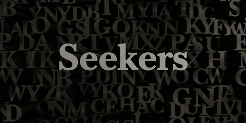 Seekers - Stock image of 3D rendered metallic typeset headline illustration.  Can be used for an online banner ad or a print postcard.