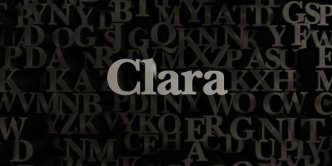 Clara - Stock image of 3D rendered metallic typeset headline illustration.  Can be used for an online banner ad or a print postcard.