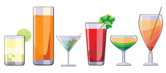 A selection of alcoholic beverages, Horizontal seamless pattern, Cocktail party, on a white background. Vector illustration.