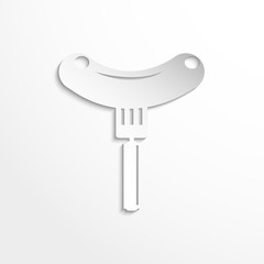 Sausage on a fork. Vector icon.