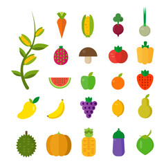 Isolated vegetables set: fruits, vegetables, organic. Flat vector illustration set.