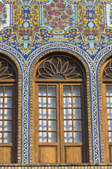 Exteriors of Golestan palace and old mosaic paintings in Teheran, Iran.